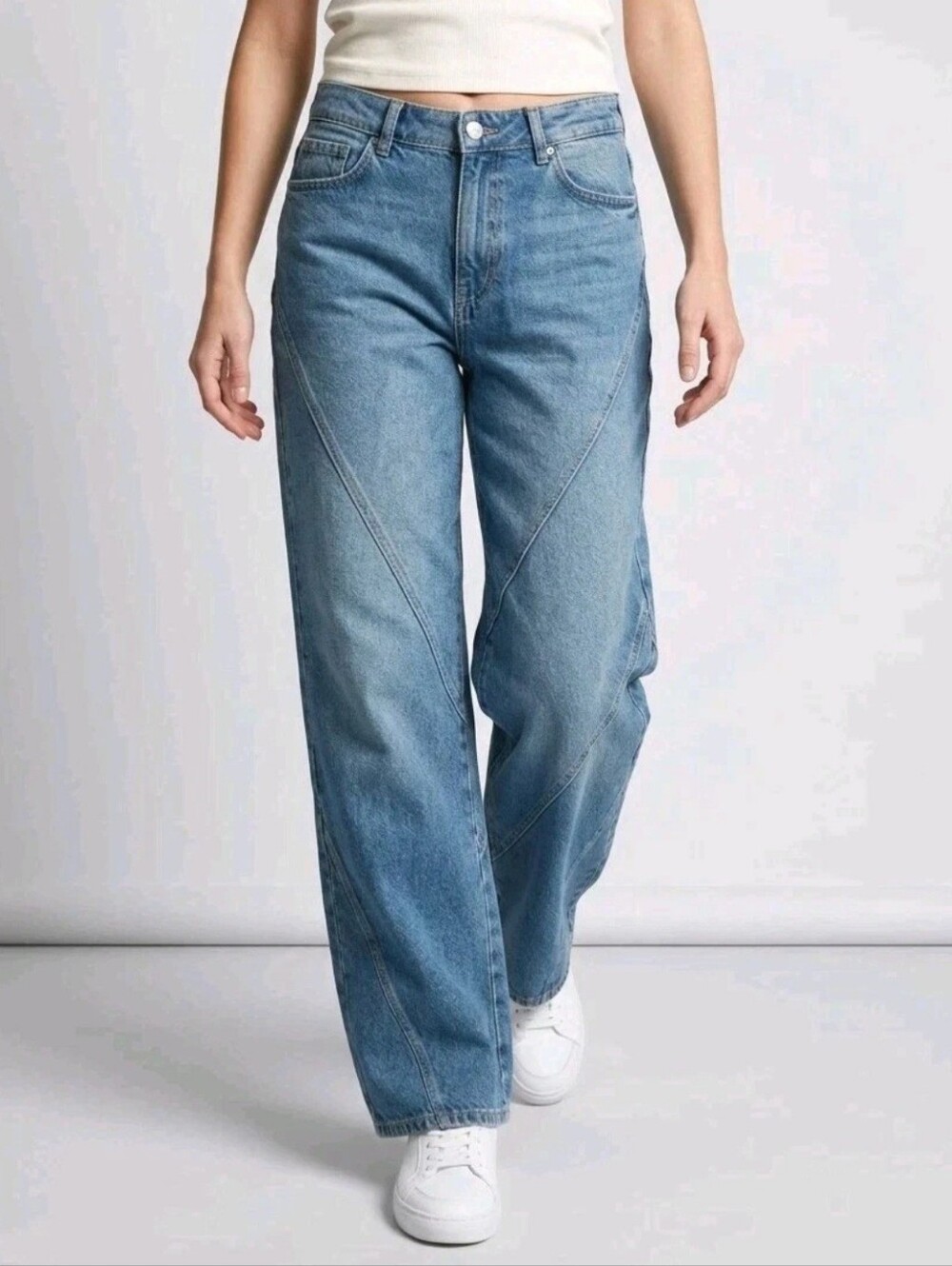 MNG Mango Jeans Womens 38 Blue Denim Wide Leg Baggy High Rise Skater Street NWT